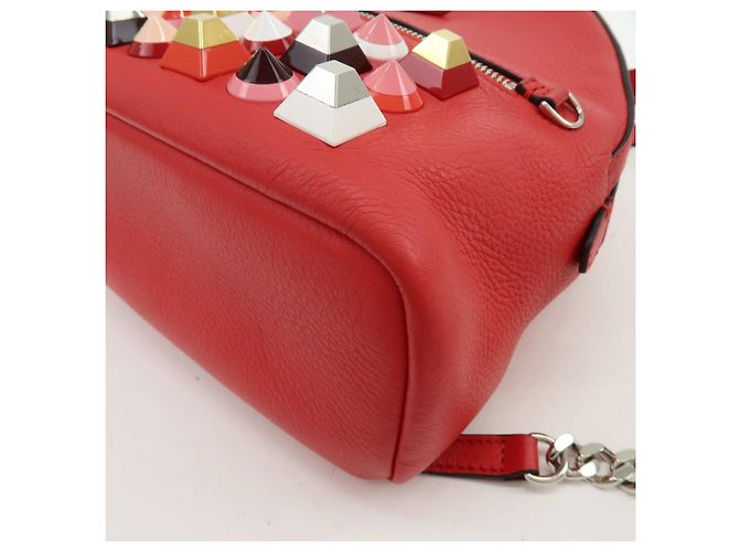 FENDI By the way Leather Mini Backpack Rucksack Studs Red 8BZ038 - view 13