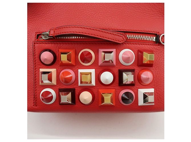 FENDI By the way Leather Mini Backpack Rucksack Studs Red 8BZ038 - view 18