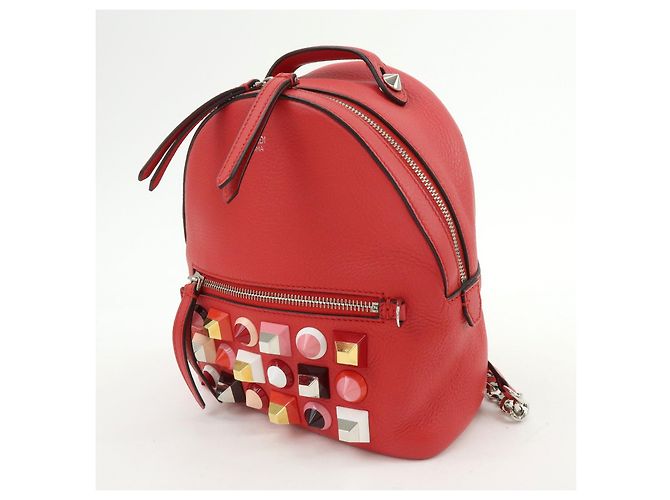 FENDI By the way Leather Mini Backpack Rucksack Studs Red 8BZ038 - view 3