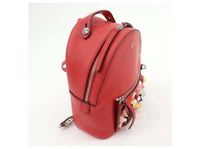 FENDI By the way Leather Mini Backpack Rucksack Studs Red 8BZ038 - view 4