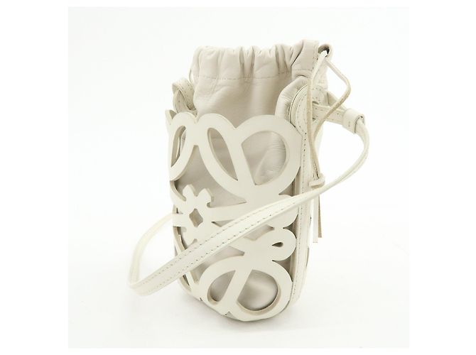 Borsa a tracolla e a spalla LOEWE Anagram in pelle traforata Ecru - vista 3