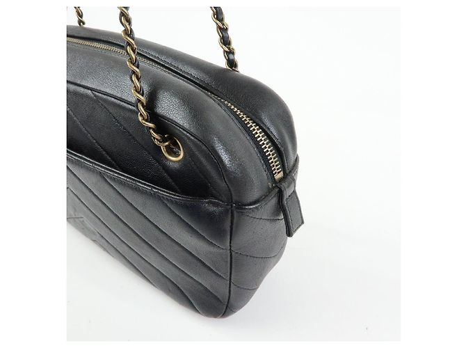 Borsa a tracolla CHANEL Chevron in pelle di vitello nera - vista 12