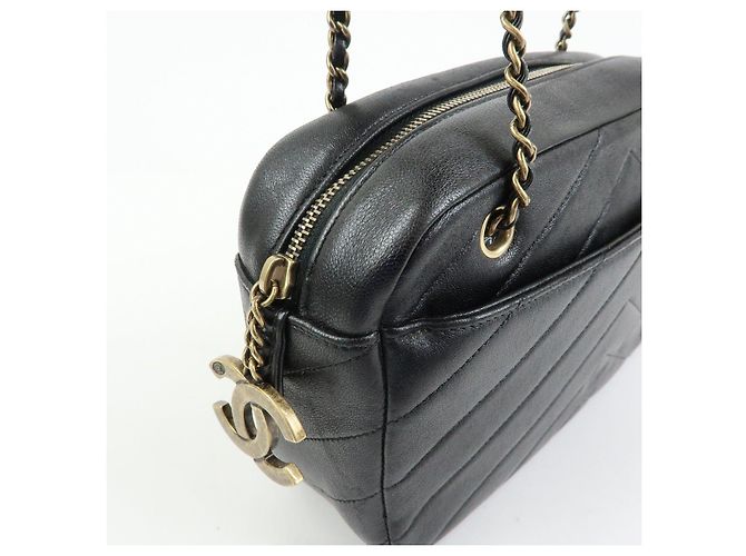 Borsa a tracolla CHANEL Chevron in pelle di vitello nera - vista 13