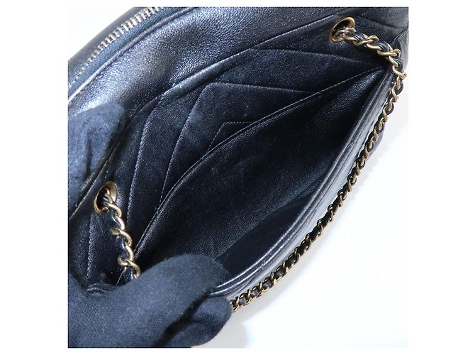 Borsa a tracolla CHANEL Chevron in pelle di vitello nera - vista 14