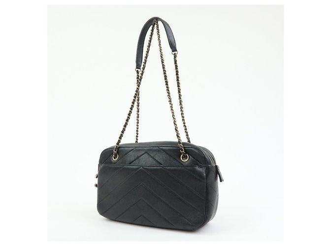 Borsa a tracolla CHANEL Chevron in pelle di vitello nera - vista 3
