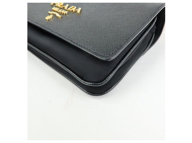 Borsa a tracolla e spalla PRADA Logo Saffiano Nylon Leather Chain Nera - vista 10