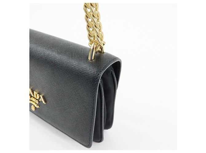 Borsa a tracolla e spalla PRADA Logo Saffiano Nylon Leather Chain Nera - vista 13