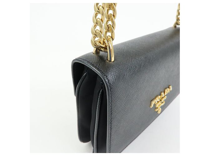 Borsa a tracolla e spalla PRADA Logo Saffiano Nylon Leather Chain Nera - vista 14