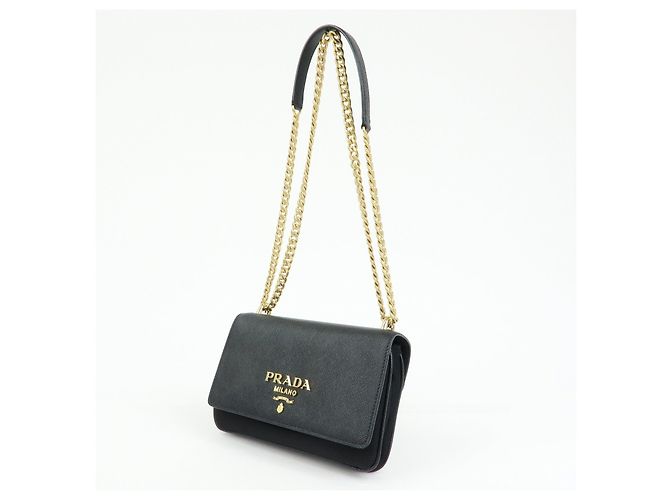 Borsa a tracolla e spalla PRADA Logo Saffiano Nylon Leather Chain Nera - vista 3