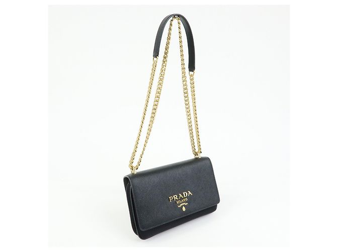 Borsa a tracolla e spalla PRADA Logo Saffiano Nylon Leather Chain Nera - vista 4