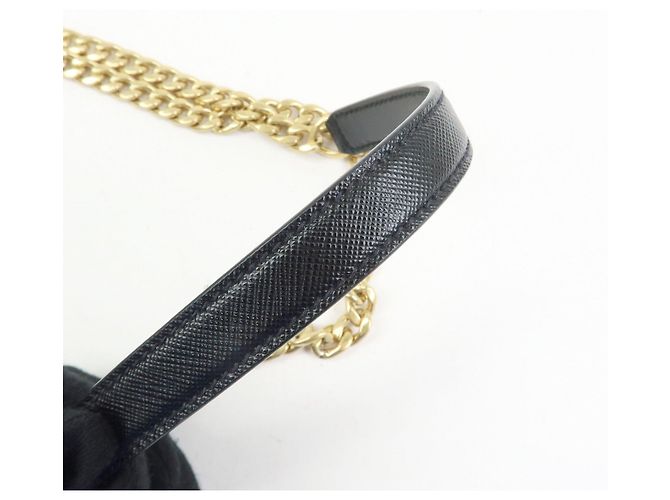Borsa a tracolla e spalla PRADA Logo Saffiano Nylon Leather Chain Nera - vista 7