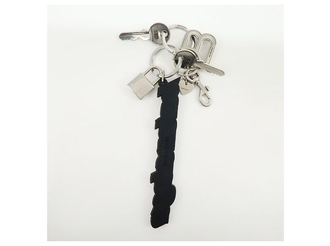 BALENCIAGA Kit Rubber Brass Bag Charm Key Chain Black White - vista 2