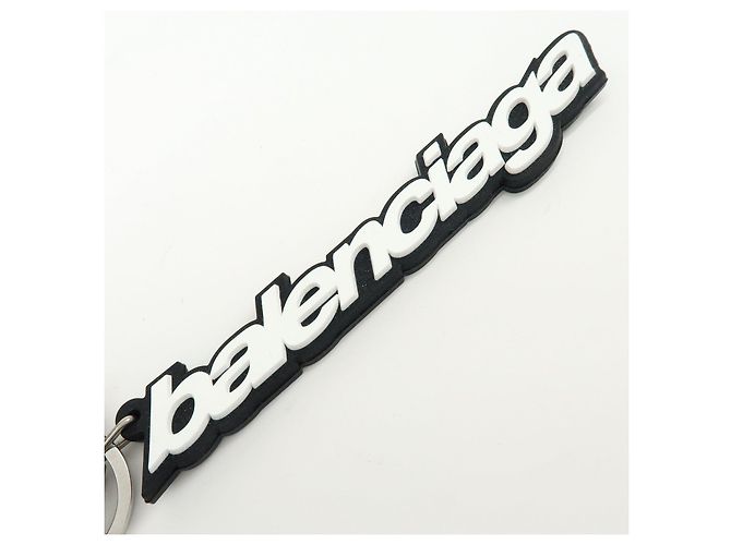 BALENCIAGA Kit Rubber Brass Bag Charm Key Chain Black White - vista 5