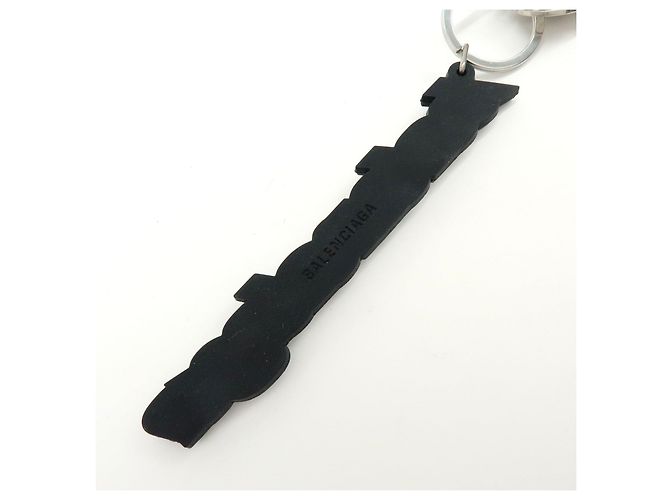 BALENCIAGA Kit Rubber Brass Bag Charm Key Chain Black White - vista 6
