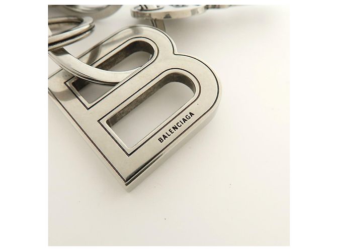 BALENCIAGA Kit Rubber Brass Bag Charm Key Chain Black White - vista 9
