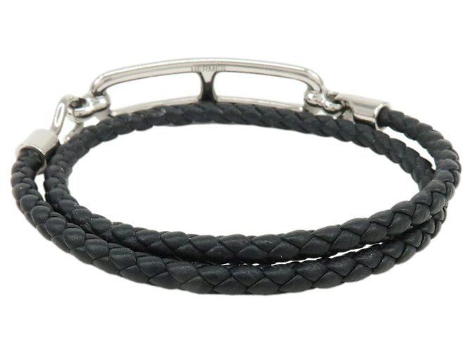 Hermès HERMES Bracciale Roulis Double Tour in pelle Veau Swift Nero Argento - vista 4