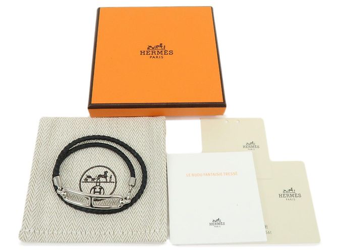 Hermès HERMES Bracciale Roulis Double Tour in pelle Veau Swift Nero Argento - vista 8