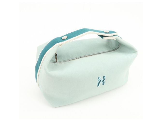 Hermès HERMES Bride A Brac GM Borsa e Pochette in Tela e Pelle Azzurro - vista 4