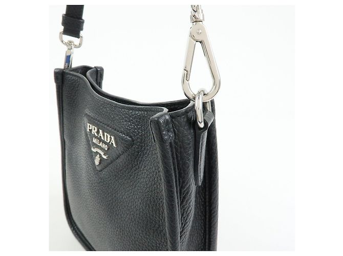 Borsa a tracolla PRADA in pelle Vitello Daino con logo triangolare Nero 1BH191 - vista 12