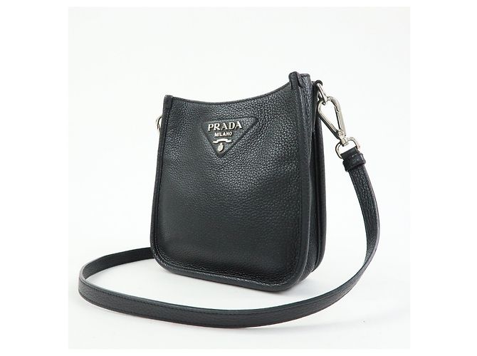 Borsa a tracolla PRADA in pelle Vitello Daino con logo triangolare Nero 1BH191 - vista 3