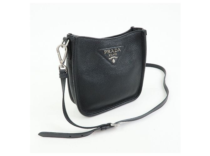 Borsa a tracolla PRADA in pelle Vitello Daino con logo triangolare Nero 1BH191 - vista 4