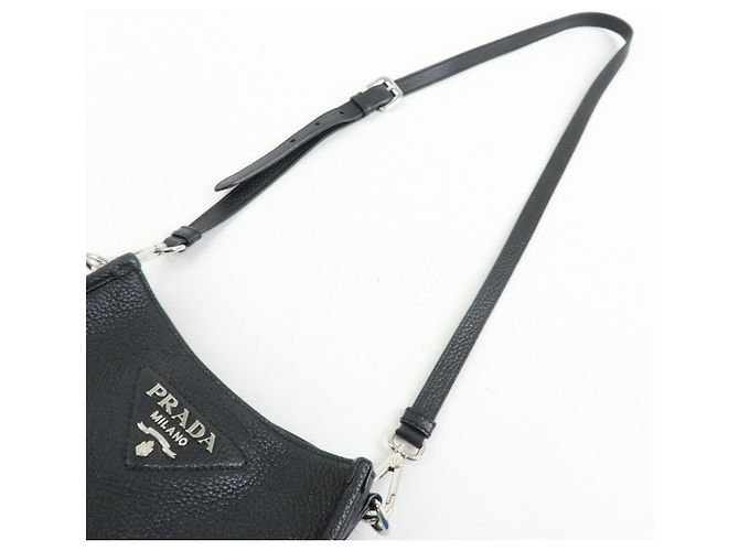 Borsa a tracolla PRADA in pelle Vitello Daino con logo triangolare Nero 1BH191 - vista 6