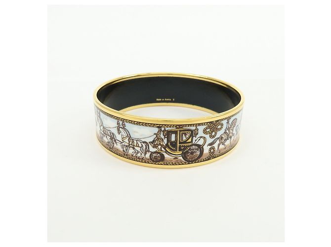 Hermès HERMES Email GM Bracciale Rigido Placcato Oro Carriage Azzurro Bianco - vista 2