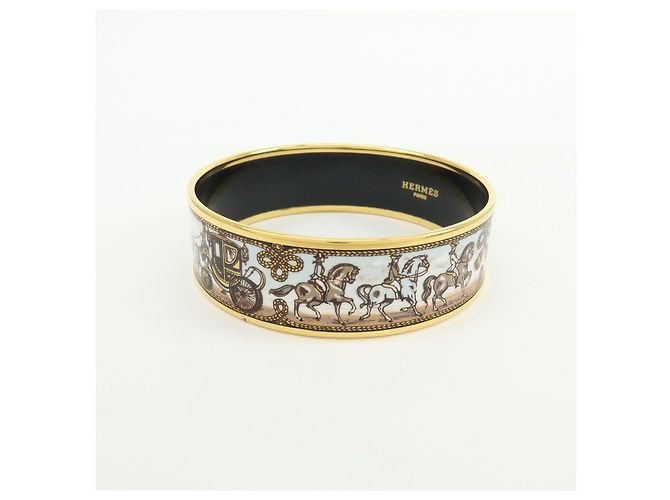 Hermès HERMES Email GM Bracciale Rigido Placcato Oro Carriage Azzurro Bianco - vista 3