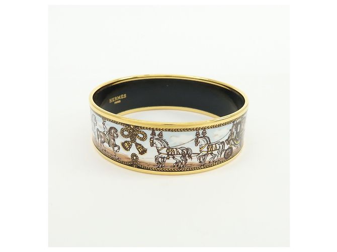 Hermès HERMES Email GM Bracciale Rigido Placcato Oro Carriage Azzurro Bianco - vista 4