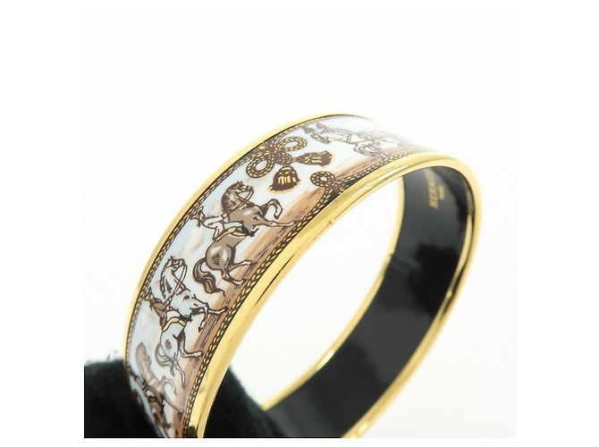 Hermès HERMES Email GM Bracciale Rigido Placcato Oro Carriage Azzurro Bianco - vista 8