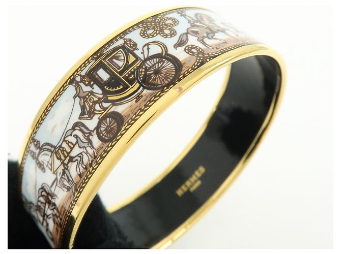 Hermès HERMES Email GM Bracciale Rigido Placcato Oro Carriage Azzurro Bianco - vista 9
