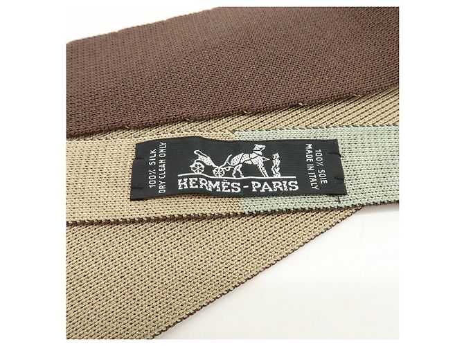 Hermès Cravatta HERMES in maglia 100% seta Marrone Beige Verde - vista 10