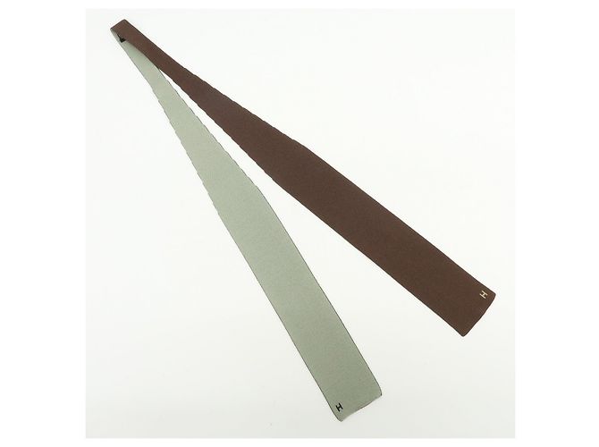 Hermès Cravatta HERMES in maglia 100% seta Marrone Beige Verde - vista 4