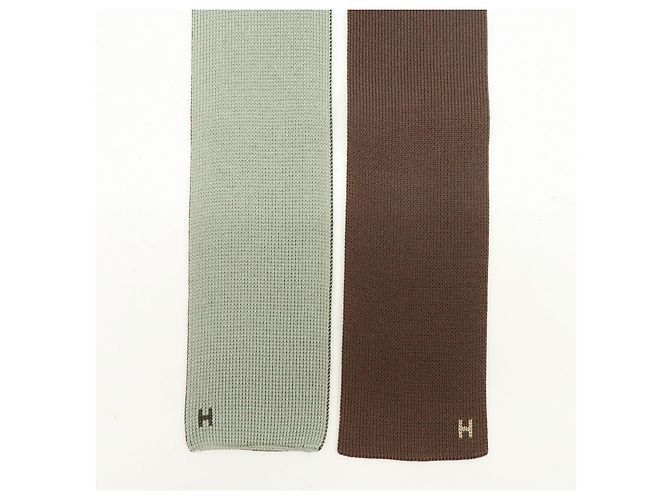 Hermès Cravatta HERMES in maglia 100% seta Marrone Beige Verde - vista 5