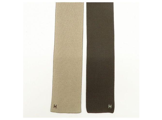 Hermès Cravatta HERMES in maglia 100% seta Marrone Beige Verde - vista 6