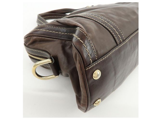 GUCCI Duchessa Leather Mini Boston Bag Hand Bag Dark Brown 181487 - vista 12