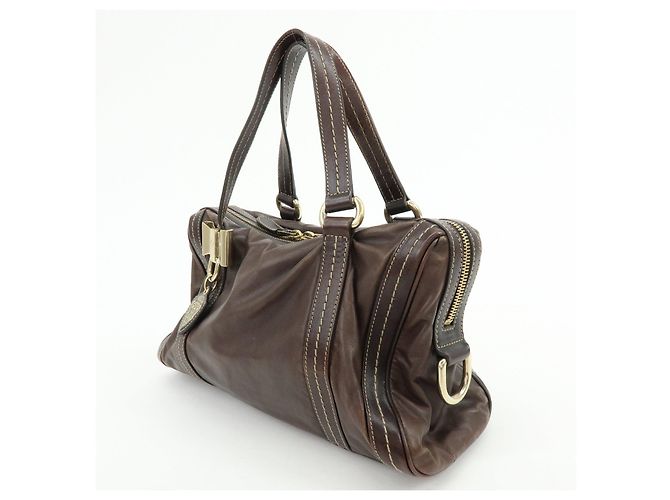 GUCCI Duchessa Leather Mini Boston Bag Hand Bag Dark Brown 181487 - vista 3