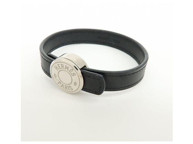 Hermès HERMES Serie Looping Bracciale in Pelle e Metallo Brown Black Silver - vista 11