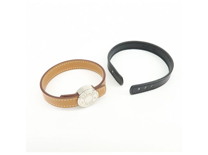 Hermès HERMES Serie Looping Bracciale in Pelle e Metallo Brown Black Silver - vista 14