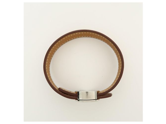 Hermès HERMES Serie Looping Bracciale in Pelle e Metallo Brown Black Silver - vista 6