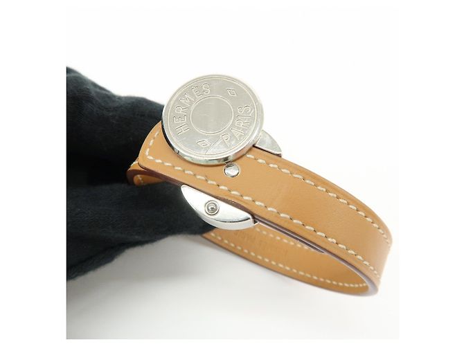 Hermès HERMES Serie Looping Bracciale in Pelle e Metallo Brown Black Silver - vista 7