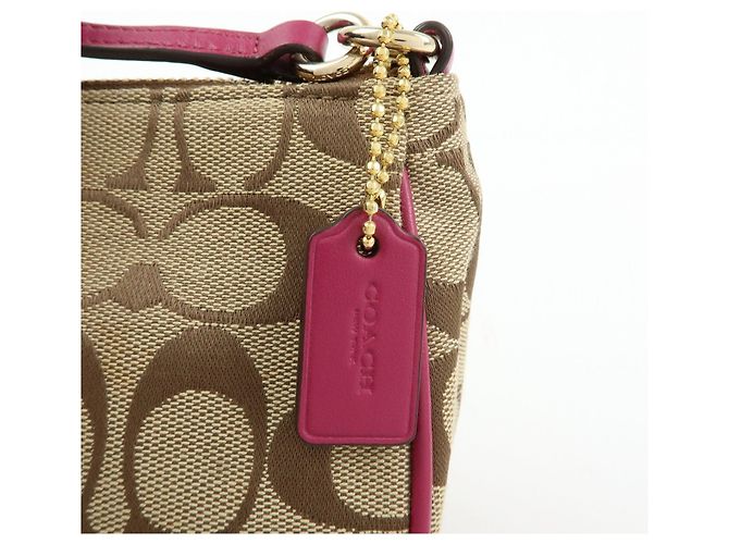 COACH Borsa a mano e a tracolla 2Way in pelle e tela Signature Beige Pink - vista 20