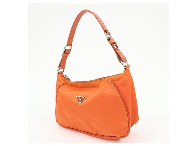 Autre Marque Borsa a tracolla e borsa a mano PRADA in nylon e pelle con logo triangolare, Orange - vista 3