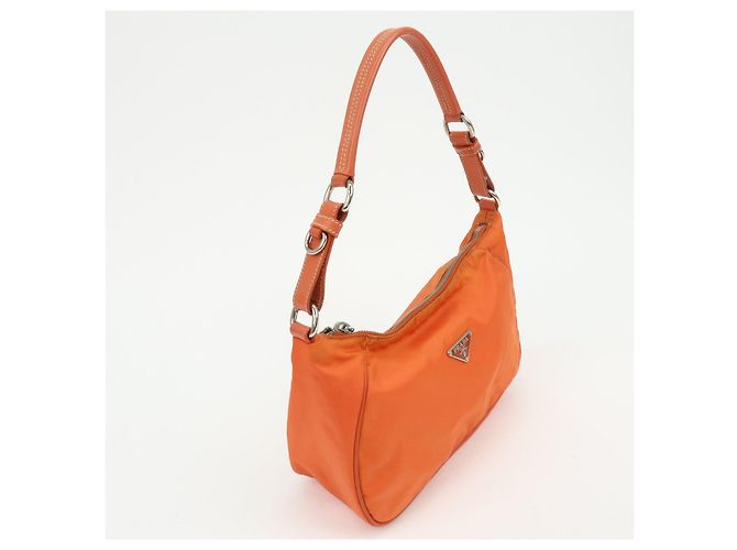 Autre Marque Borsa a tracolla e borsa a mano PRADA in nylon e pelle con logo triangolare, Orange - vista 4