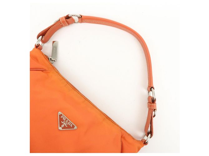 Autre Marque Borsa a tracolla e borsa a mano PRADA in nylon e pelle con logo triangolare, Orange - vista 6