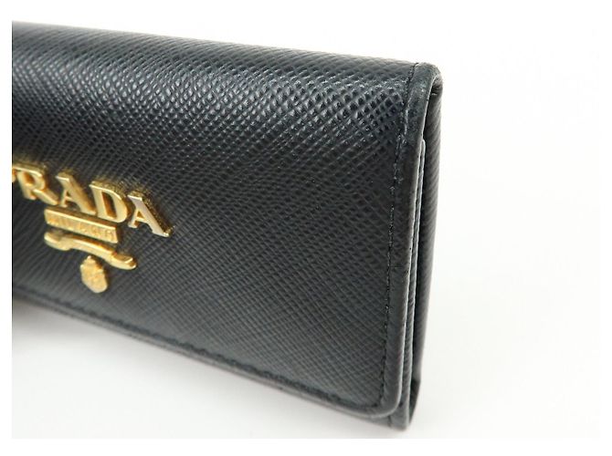 PRADA Logo Saffiano Leather 4 Ring Key Case Key Holder Black - view 10