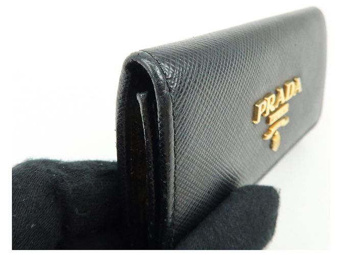 PRADA Logo Saffiano Leather 4 Ring Key Case Key Holder Black - view 11