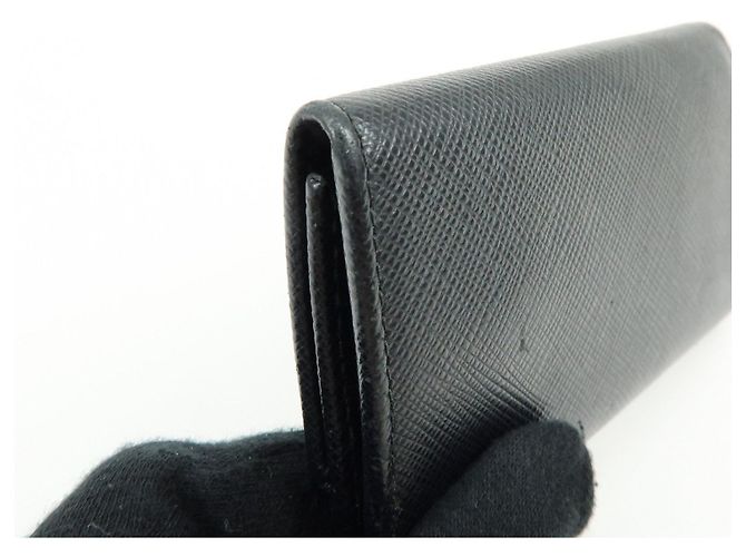 PRADA Logo Saffiano Leather 4 Ring Key Case Key Holder Black - view 13