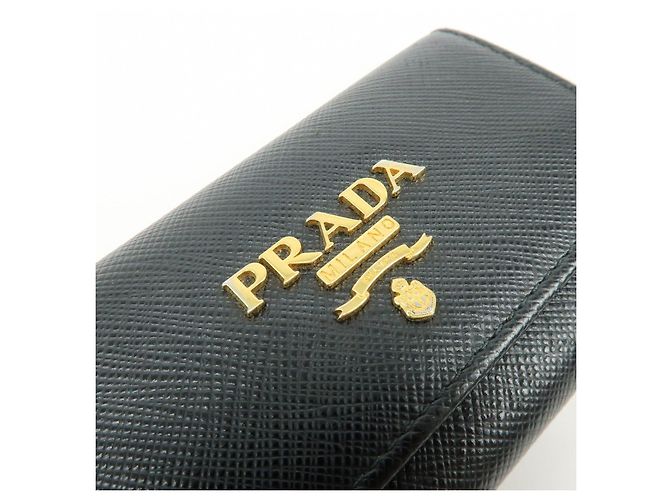 PRADA Logo Saffiano Leather 4 Ring Key Case Key Holder Black - view 15