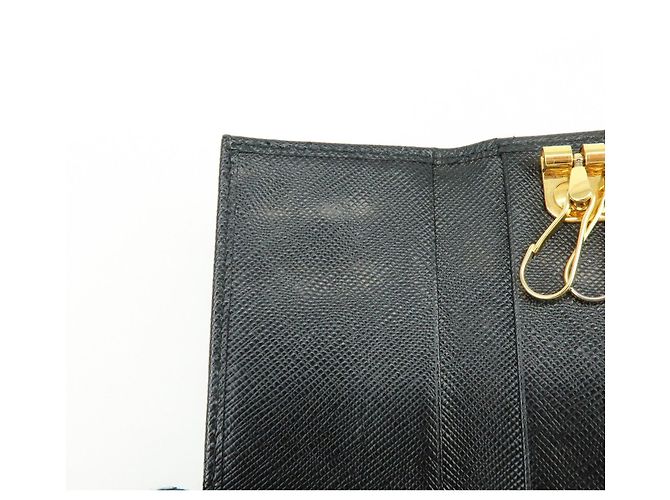 PRADA Logo Saffiano Leather 4 Ring Key Case Key Holder Black - view 18
